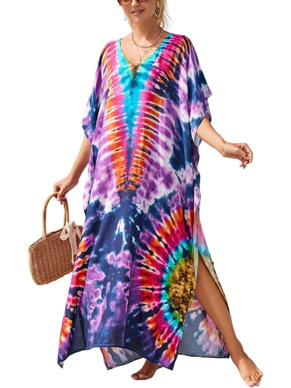 Plus Size Kaftan Dress for Women | V-Neck Batwing Cover-Up | Loose Fit Mumu